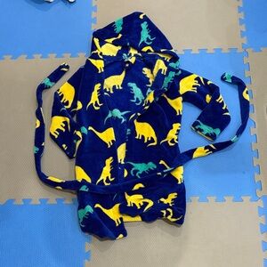 Dinosaur Print Kids bathrobe - Blue and Yellow